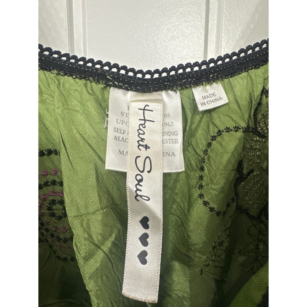 Y2K Heart Soul Green Floral Embroidered Sequin Lace Empire Waist Top Boho Fairy - Picture 4 of 9